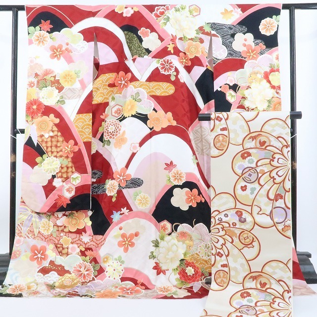 yu.saku2 beautiful goods 5 point set kimono coming-of-age ceremony * pretty ..... heart .... power beautiful ~ long-sleeved kimono * long kimono-like garment * double-woven obi * small articles 2745