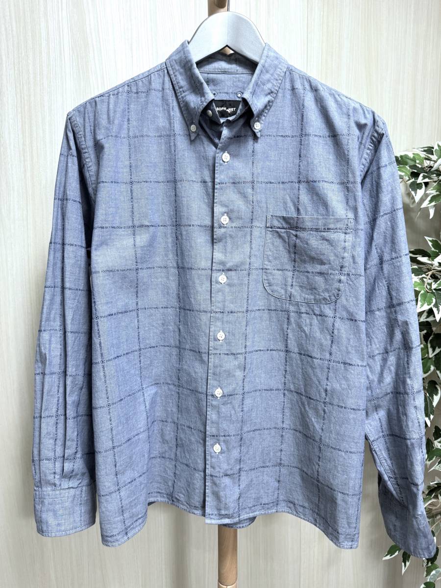 SOPHNET. 長袖BDシャツ Lサイズ FOOTBALL IS BEAUTIFUL SHIRT シャンブレーシャツ【中古】_画像1