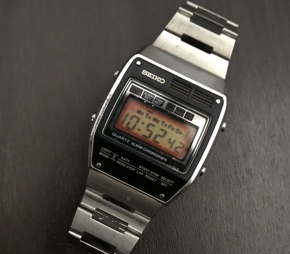 Seiko Quartz QZ alarm chronograph A158-502A デジタル クォーツ 腕時計 完動品 希少 レア オリジナルブレス アラームクロノグラフ