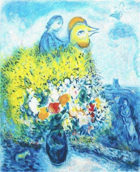 【真作】【WISH】マルク・シャガール Marc Chagall「雄鶏と黄色いブーケ」リトグラフ 約20号 大作 　　〇20世紀フランス巨匠 #23102206_画像3