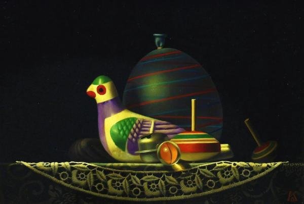 【真作】【WISH】小澤一正「日常の静物 玩具」油彩 SM 1998年作 共シール 　　〇リアリズム人気画家 彫刻の森美術館蔵 #23113710_画像3