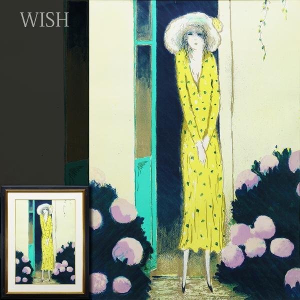 【真作】【WISH】カシニョール Jean-Pierre Cassigneul「扉の前」リトグラフ 約25号 大作 直筆サイン ◆美人・大判 　 #23102169_画像1