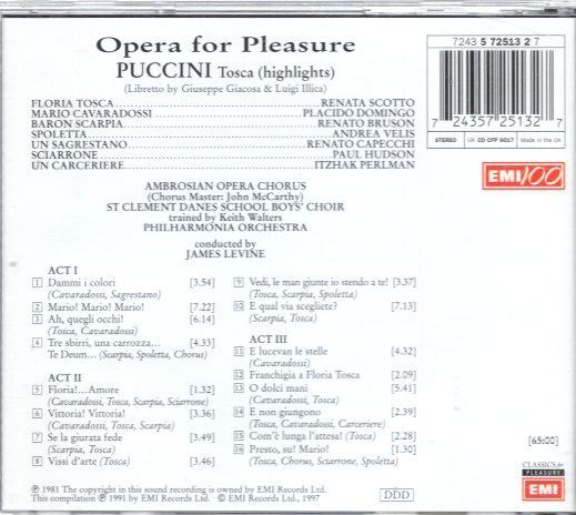 a990 プッチーニ：TOSCA (HIGHLIGHT) OPERA FOR PLEASURE 　 LEVINE_画像2