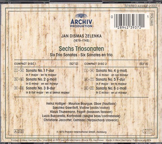 旧西独プレス　ゼレンカ：６つのトリオ・ソナタ/ホリガー（２CD)_画像2