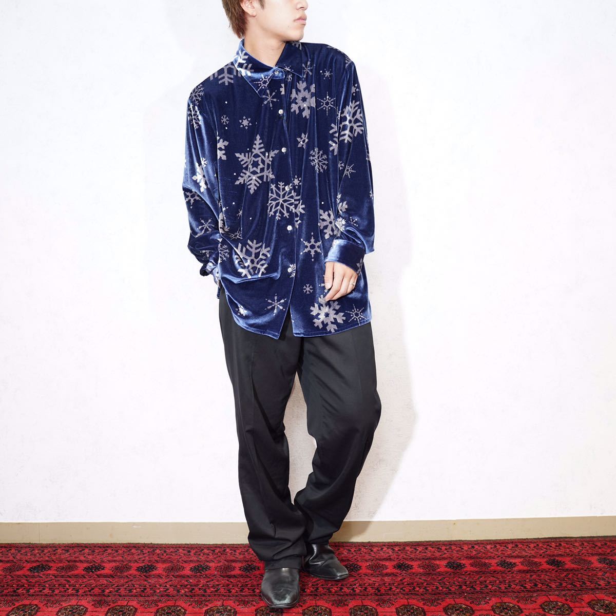 USA VINTAGE the Quacker Factory SNOWFLAKE PATTERNED VELOUR DESIGN SHIRT/アメリカ古着雪の結晶柄ベロアデザインシャツ