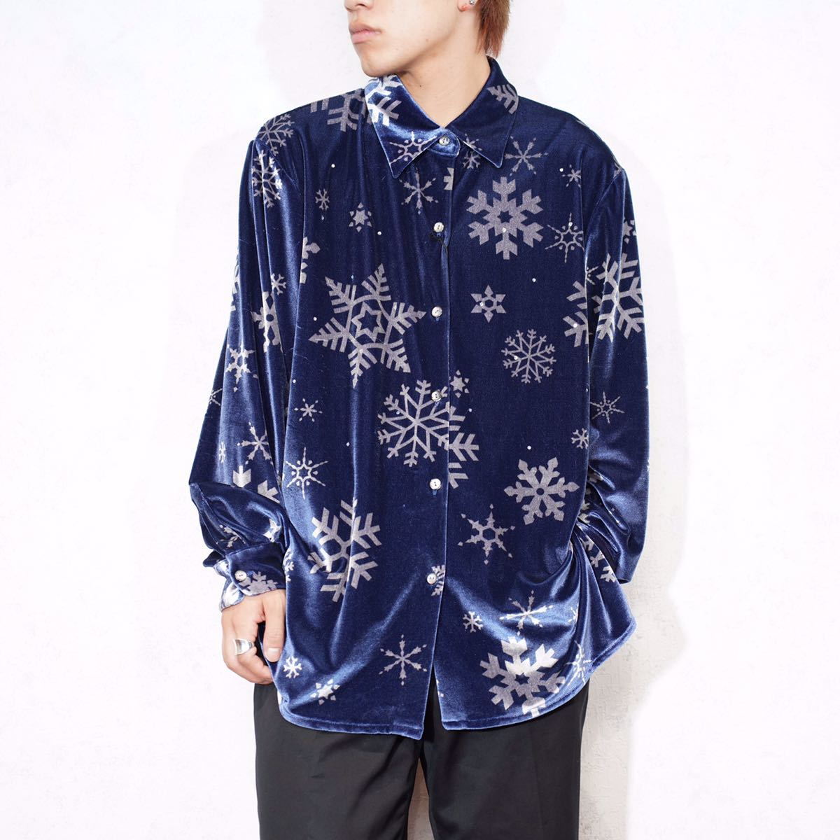 USA VINTAGE the Quacker Factory SNOWFLAKE PATTERNED VELOUR DESIGN SHIRT/アメリカ古着雪の結晶柄ベロアデザインシャツ