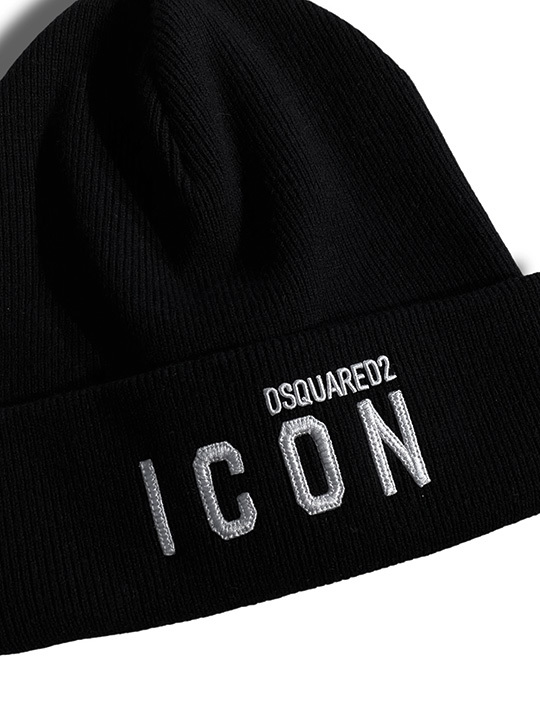 定価4.4万 ディースクエアード DSQUARED2 ワンランク上のアクセントに♪ICONロゴ刺繍ウールニットキャップ 帽子 ワンマイル 伊製 男女兼用_画像2