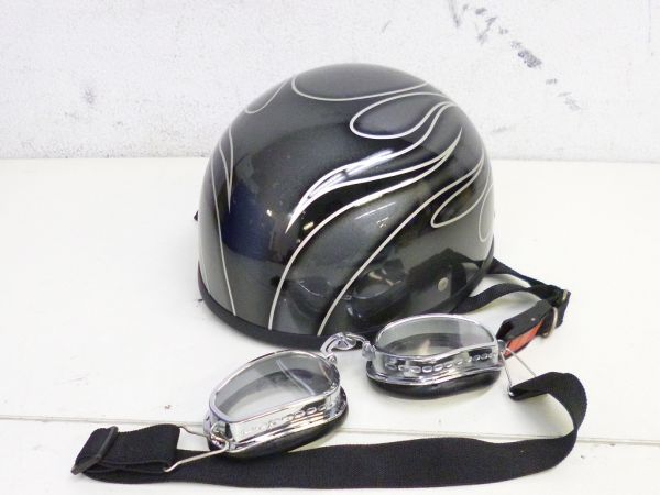 O109-N36-792 Speedpit スピードピット ハーフヘルメット ブラック ゴーグル付 現状品①_画像1
