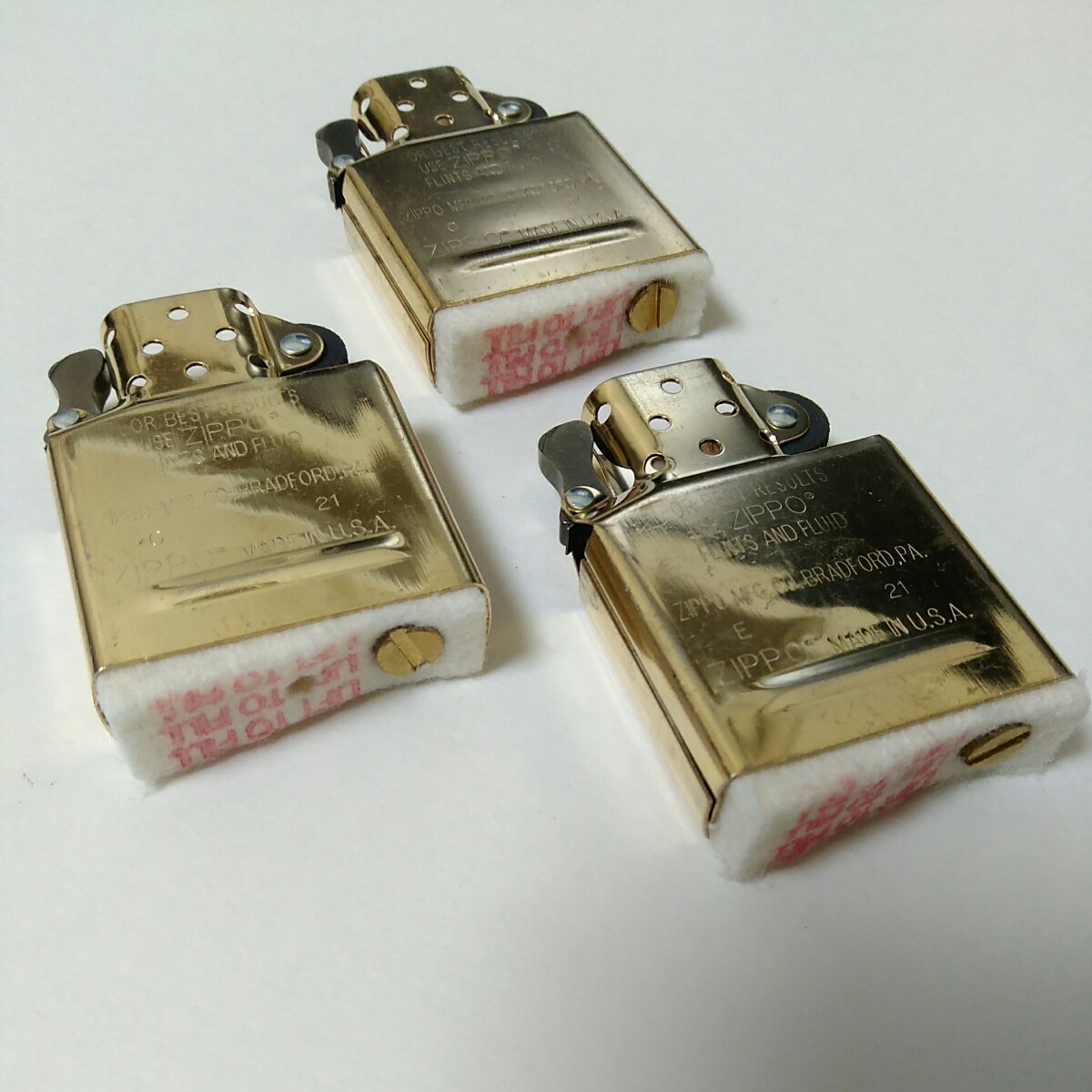 未使用 ZIPPO純正ゴールドインサイドユニット(金色インナー)×3個 対応モデル:レギュラー/アーマー/フラットトップ/1937,1933,1932レプリカ_画像8
