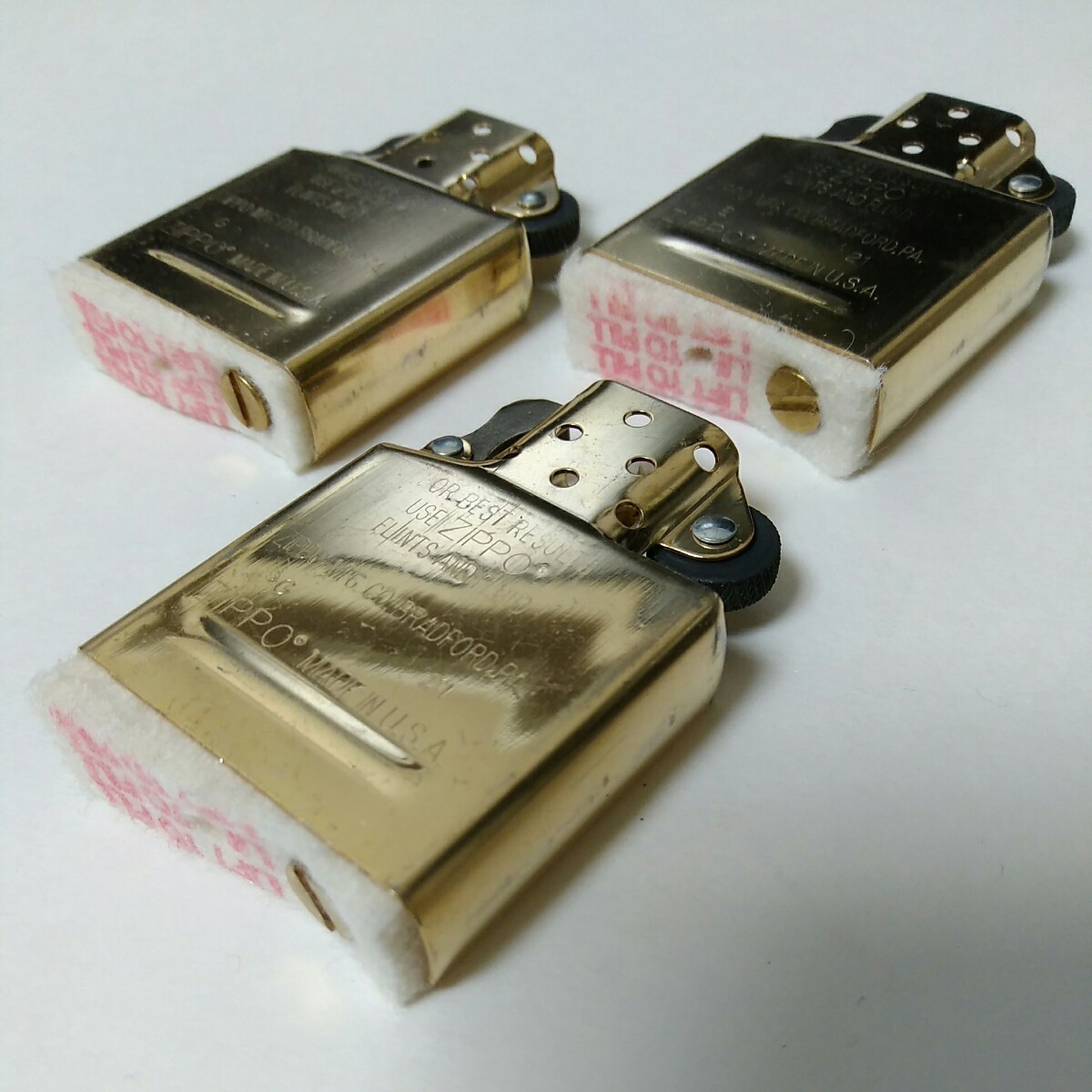 未使用 ZIPPO純正ゴールドインサイドユニット(金色インナー)×3個 対応モデル:レギュラー/アーマー/フラットトップ/1937,1933,1932レプリカ_画像1