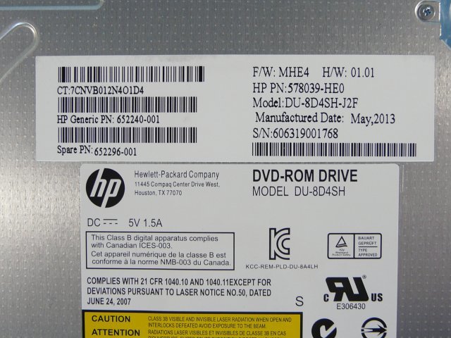 1JFA // スリムDVD-ROMドライブ (DU-8D4SH) SATA 9.5mm / 652296-001 652240-001 // HP ProLiant DL360p Gen8 取外 //在庫2_画像2