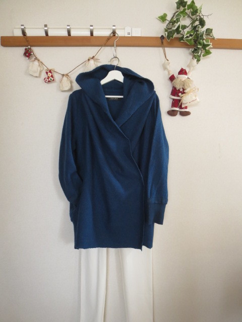 ☆送料無料☆大人の冬ブルー袖口リブのゆったりウールコート3Lサイズ_画像1