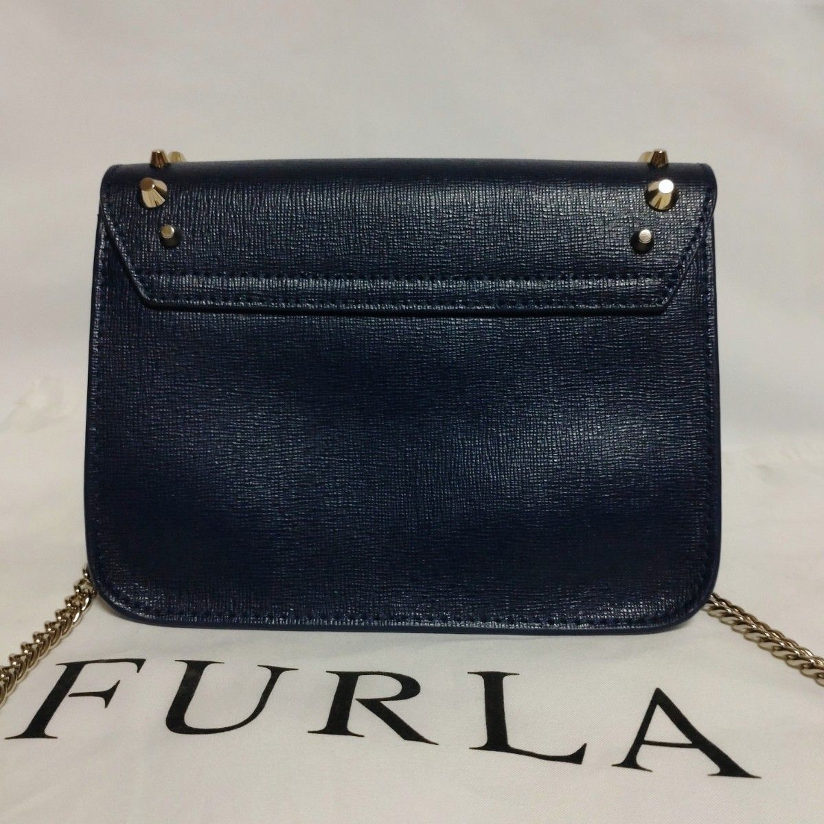 FURLA フルラ JULIA MINI スタッズ ショルダーバッグ  チェーンバッグ ネイビー 紺 メトロポリス ゴールド金具