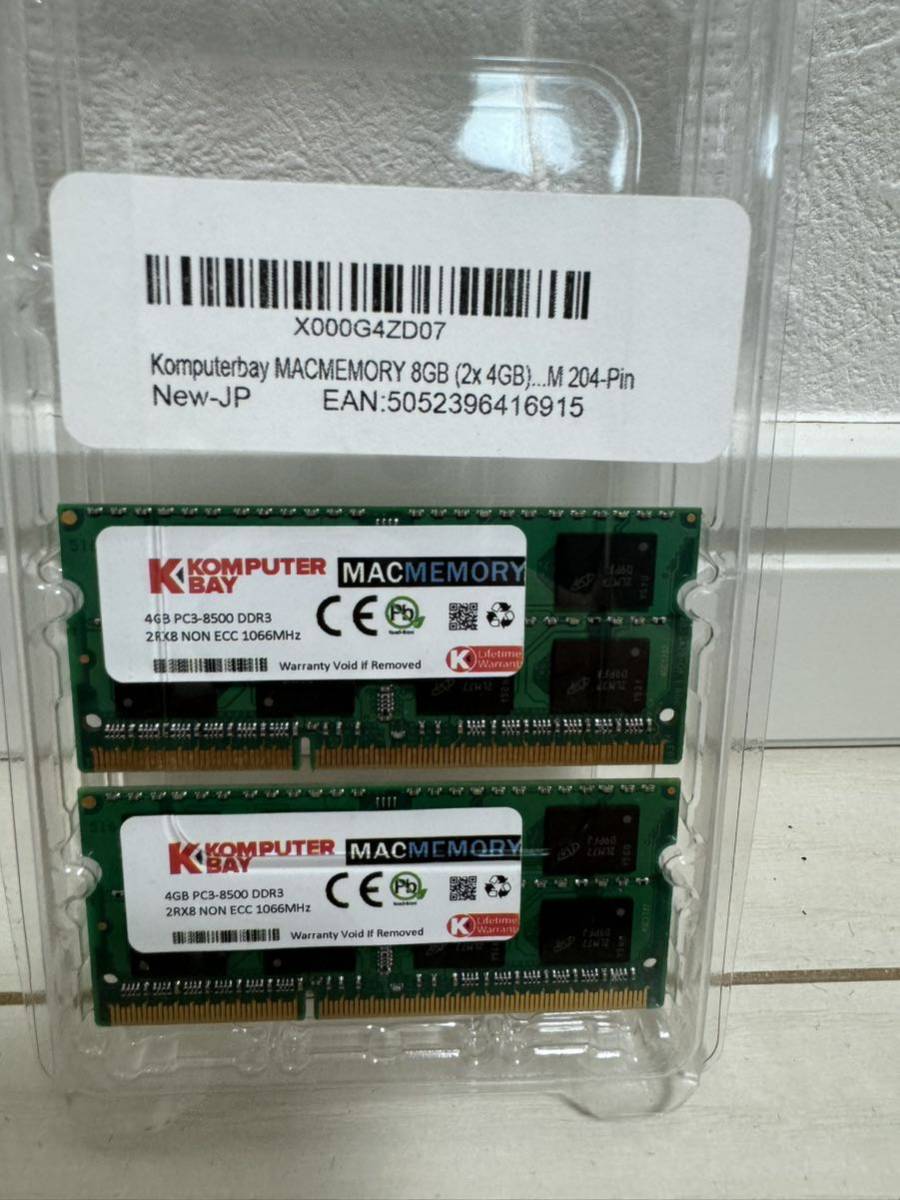 Komputerbay MACMEMORY 8GB (2x 4GB) DDR3 PC3-8500 1066MHz SODIMM 204Pin 中古_画像1