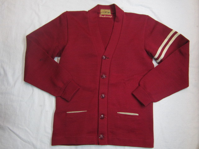 LEHEN 50s letter do cardigan dark red Vintage 