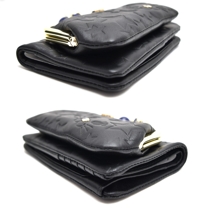 未使用品 アナスイ 二つ折りがま口財布 プレイングキャット スター レディース ブラック ANNA SUI_画像5