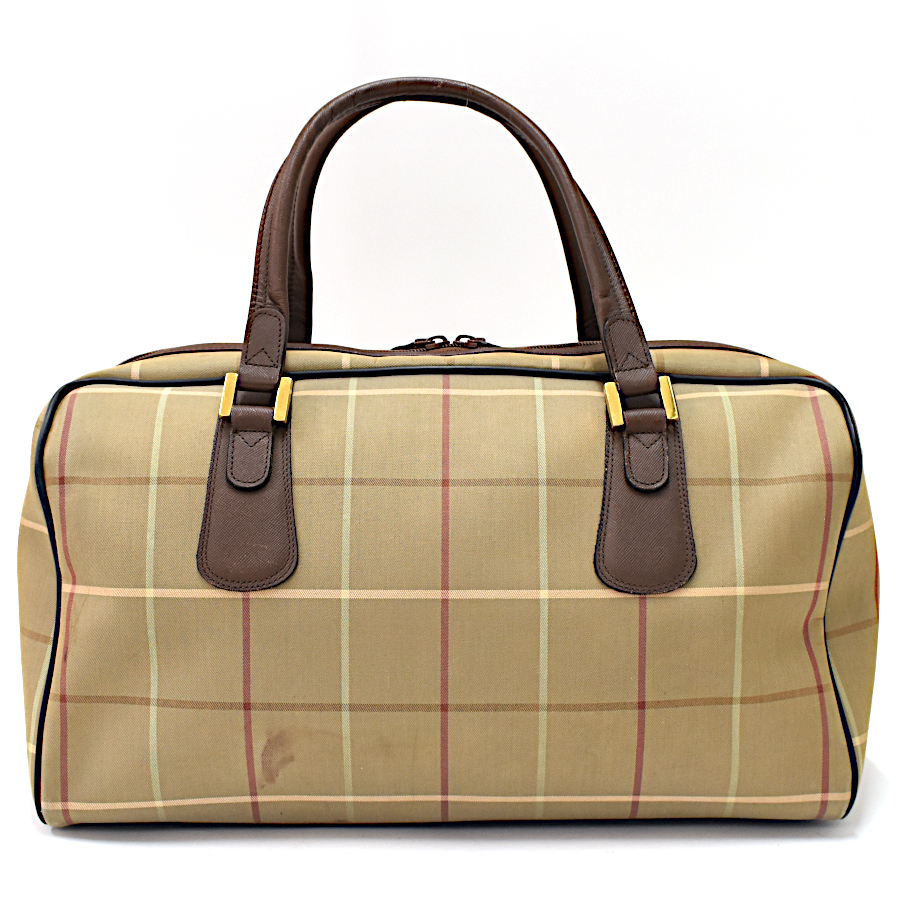  Burberry z сумка "Boston bag" путешествие путешествие в клетку парусина кожа хаки Brown Burberrys 1 пункт ограничение 