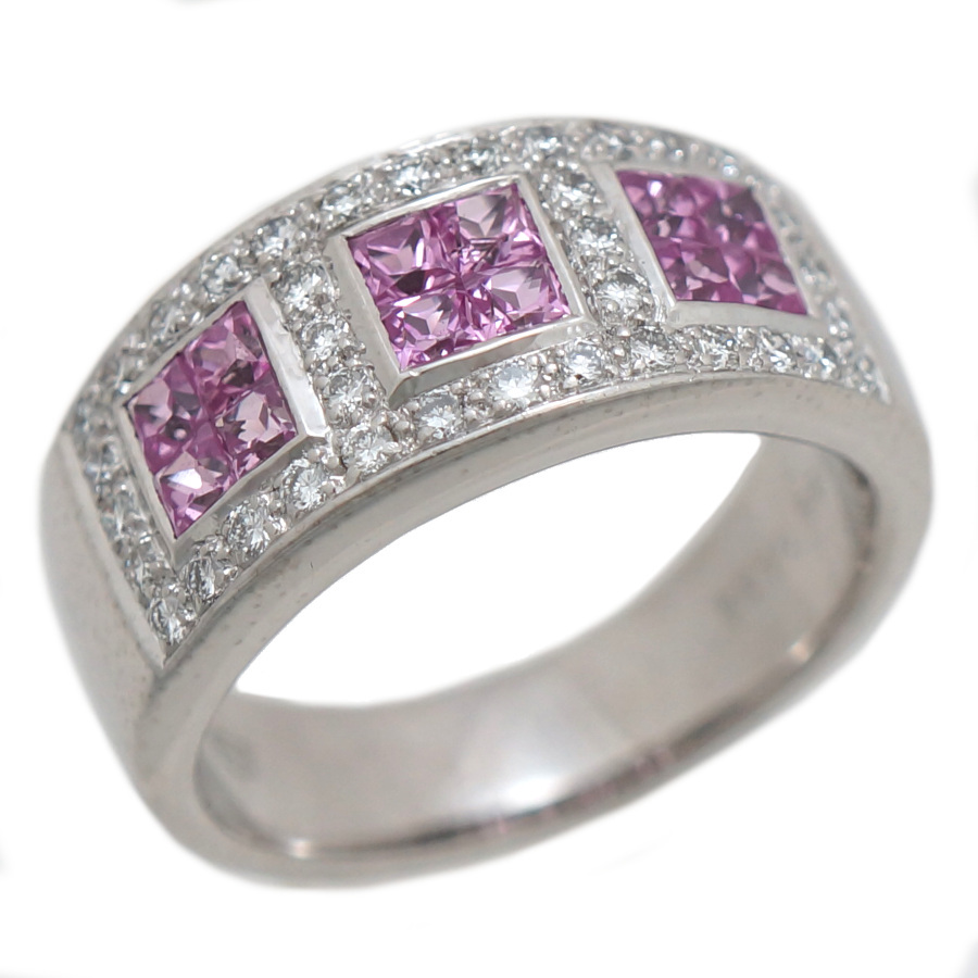 人気新品 新品同様 9.0g 12.5号 ダイヤモンド0.32ct ピンクサファイア1.29ct リング K18ホワイトゴールド ホワイトゴールド