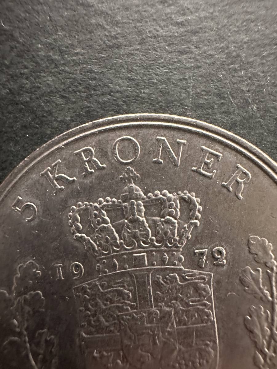 ★コレクター必見！！ デンマーク 5クローネ 硬貨 1972年 アンティークコイン 外貨 欧州 古銭 コレクション 未洗浄 当時物 硬貨 Th120708_画像7