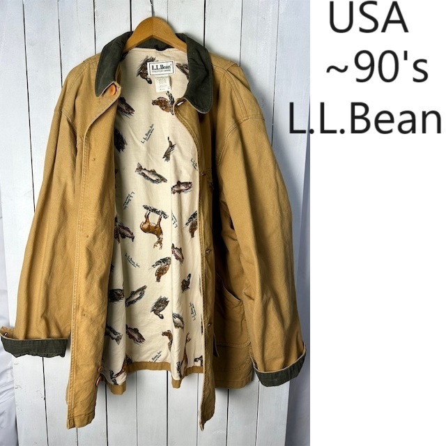 美品 ~90s USA製 L.L.Bean 動物柄ライナー ダック生地ハンティングジャケット XL~XXL オールド ヴィンテージ LLビーン カバーオール●147 美品 ~90s USA製 L.L.Bean 動物柄ライナー ダック生地ハンティングジャケット XL~XXL オールド ヴィンテージ LLビーン カバーオール●147