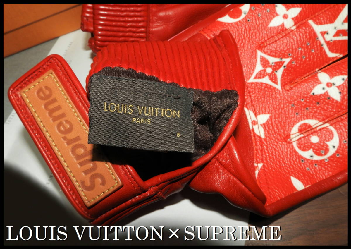 激レア LOUIS VUITTON SUPREME モノグラム グローブ レザー ルイヴィトン シュプリーム レッド 赤 白 即完売品 極少数生産品 希少 手袋の画像4