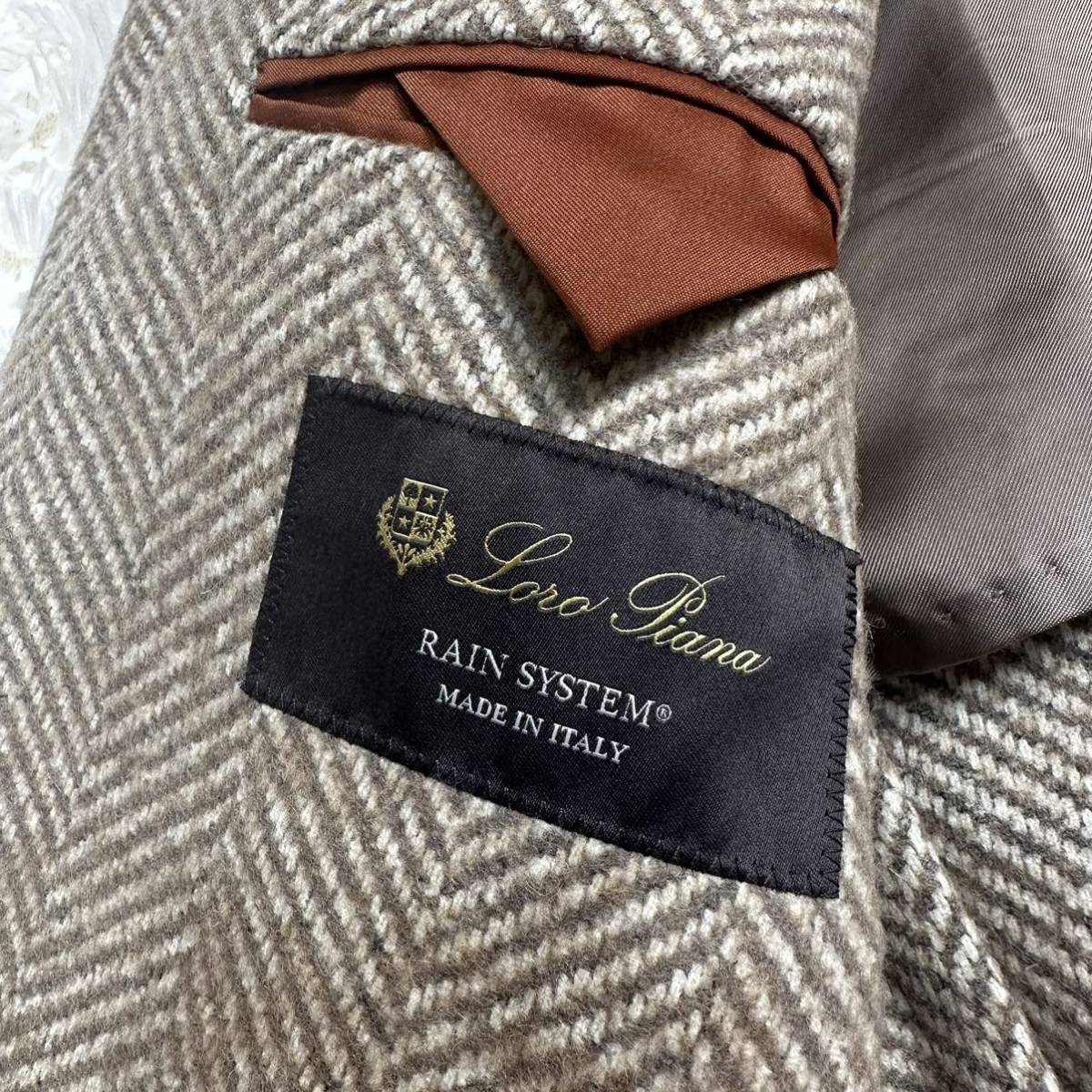 未使用級!!! 参考定価80万 本家 Loro Piana ロロピアーナ レインシステム RAIN SYSTEM チェスターコート ヘリンボーン 生成り アルパカ_画像3