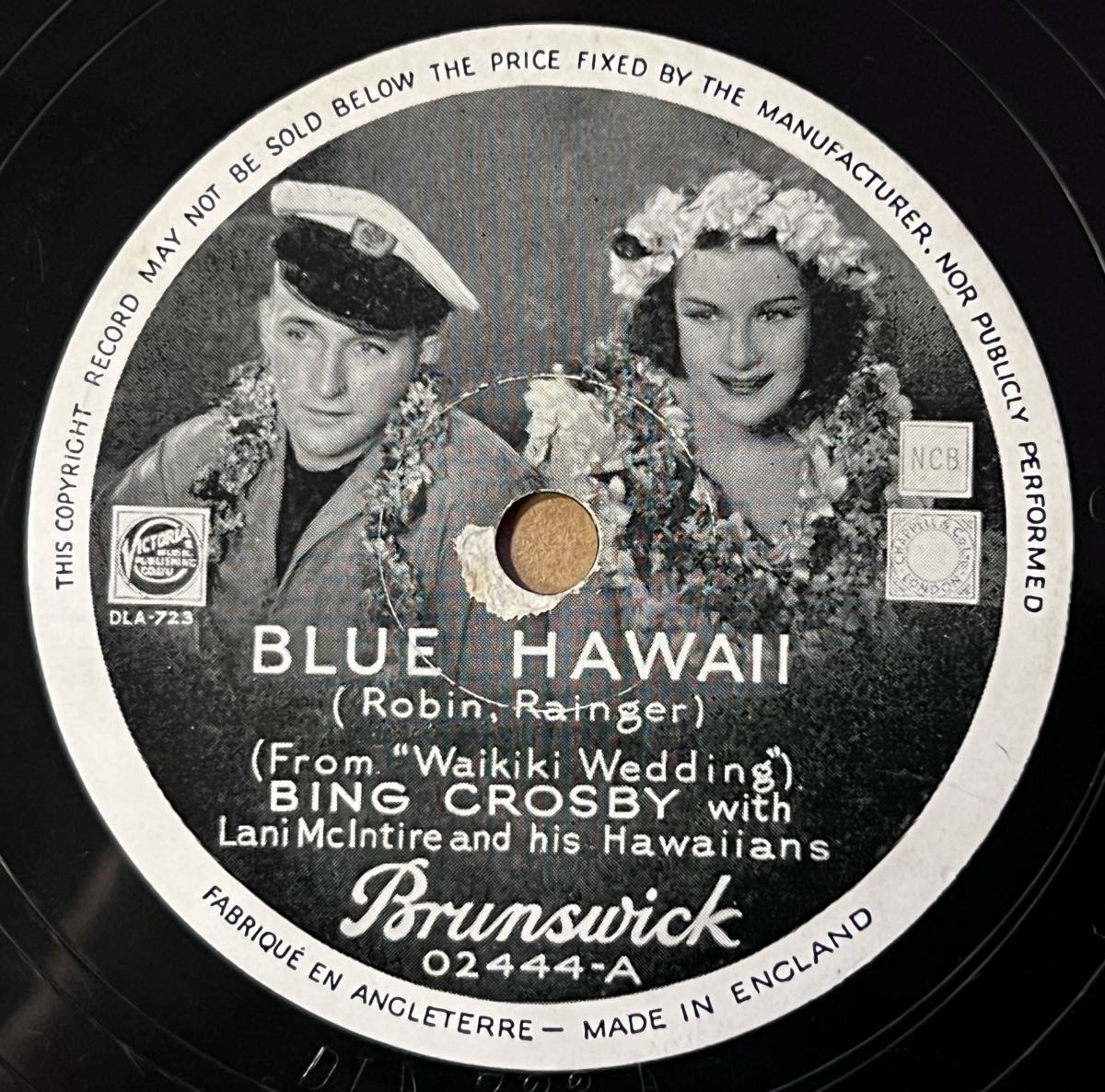 BING CROSBY WITH LANI McLNTIRE AND HIS HAWAIIANS BRUNSWICK(UK) Blue Hawaii/ Sweet Is The Words For You_画像1