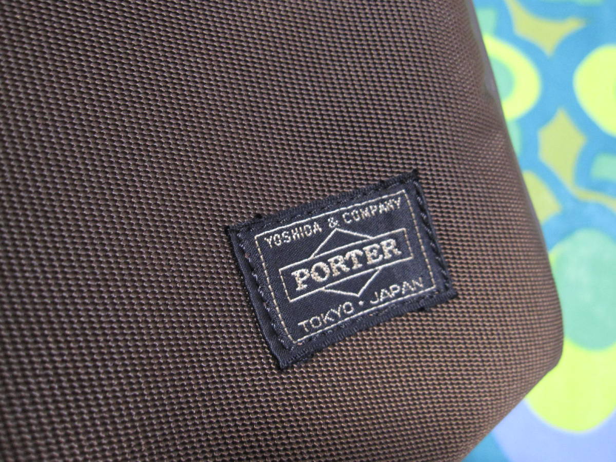 PORTER ポーター 2WAYバッグ 日本製 レザー×ナイロン素材 ブラウン×こげ茶 USEDキレイ ショルダーヒモ/長さ調整/取外可能_画像6