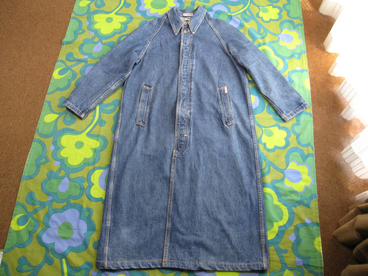  Vintage 1980\'s USA made GUESS Guess Denim long coat men's S/ largish cotton 100 USED clean America made Old Guess old clothes 