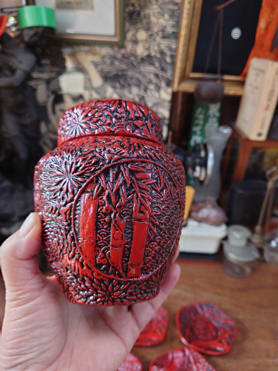 京堆朱 茶筒 茶托 5枚セット 箱付き 田中双龍堂|Yahoo!フリマ 京堆朱 茶筒 茶托 5枚セット 箱付き 田中双龍堂|Yahoo!フリマ