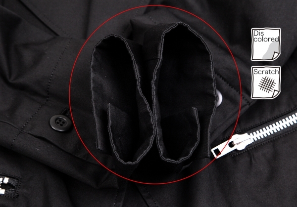 レギュレーション ヨウジヤマモト コットンジップポケットビッグラペルジャケット 黒2_袖口に色褪せ、スレ、袖裏に色褪せがありま