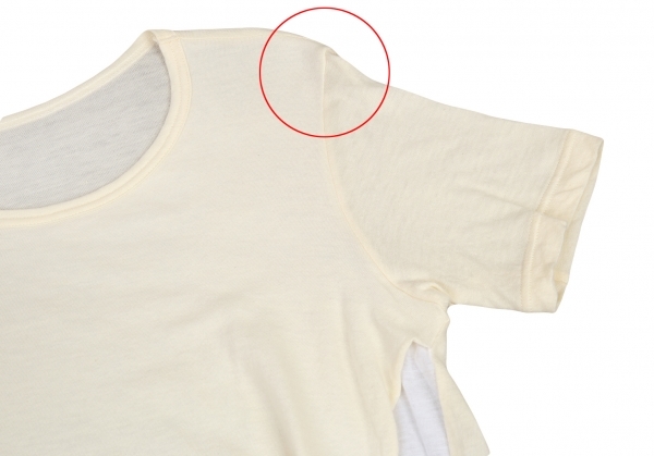 ヨウジヤマモト ノアールYohji Yamamoto NOIR サイドスリットレイヤードニットTシャツ クリーム2_左肩先に薄汚れがあります。