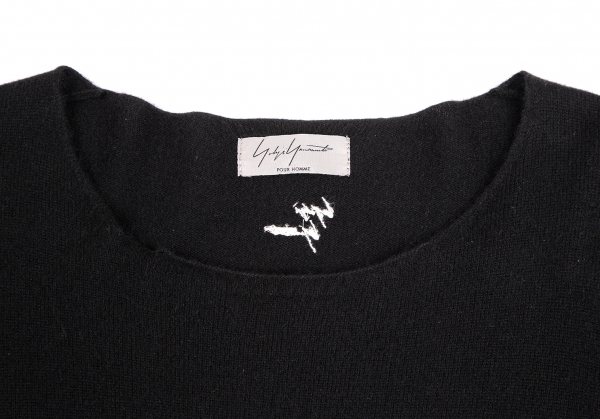  Yohji Yamamoto бассейн Homme Yohji Yamamoto POUR HOMME задний signature Logo вышивка кашемир вязаный чёрный 3