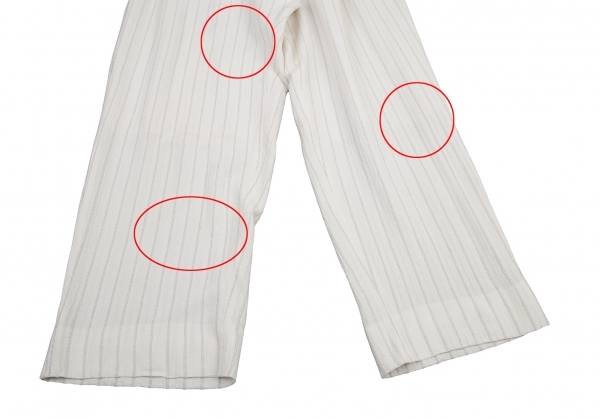 ヨウジヤマモト プールオムYohji Yamamoto POUR HOMME レーヨンストライプテーパードパンツ 白M_裾、身頃に薄シミがあります。
