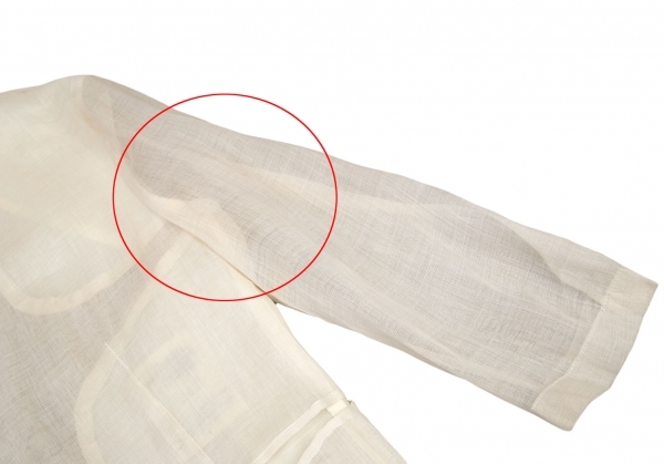 ヨウジヤマモト ファムYohji Yamamoto FEMME リネンシースルーボタンレスジャケット 生成りS_左袖に汚れがあります。
