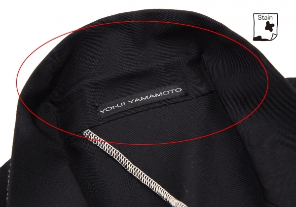 ワイズフォーメンY's for men ウールギャバピークドラペルジャケット 黒3_襟裏に薄汚れがあります。