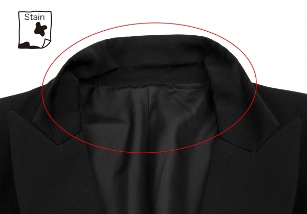 ワイズY's ウールピークドラペル2Bジャケット 黒M位_襟裏に薄汚れがあります。
