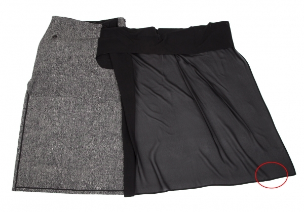 ヨウジヤマモト ノアールYohji Yamamoto NOIR シルクシフォンレイヤードミックスニットスカート 黒白2_シフォン裾裏に引っ掛けがあります。