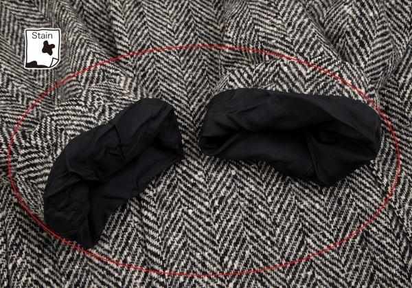 ワイズY's ヘリンボーンツイードバックベルテッド1Bコート 黒オフM位_袖裏地に薄汚れがあります。