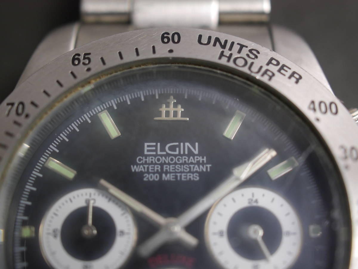 エルジン ELGIN クォーツ クロノグラフ 純正ベルト FK-1059-LO 男性用 メンズ 腕時計 W474 稼働品_画像3