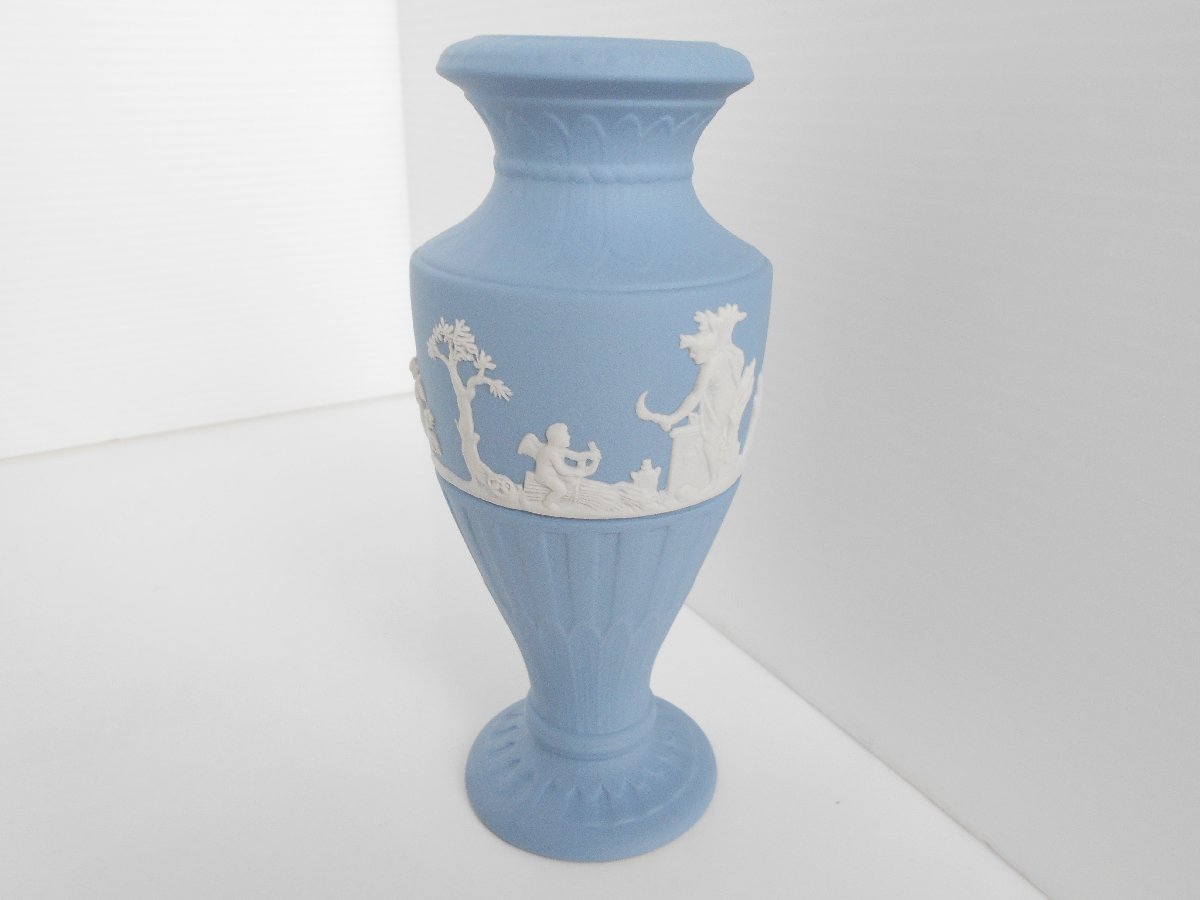 ●WEDGWOOD ウエッジウッド ジャスパー ベース ジャスパーウェア フルーテッド フラワーベース 花瓶 一輪挿し ブルー_画像3