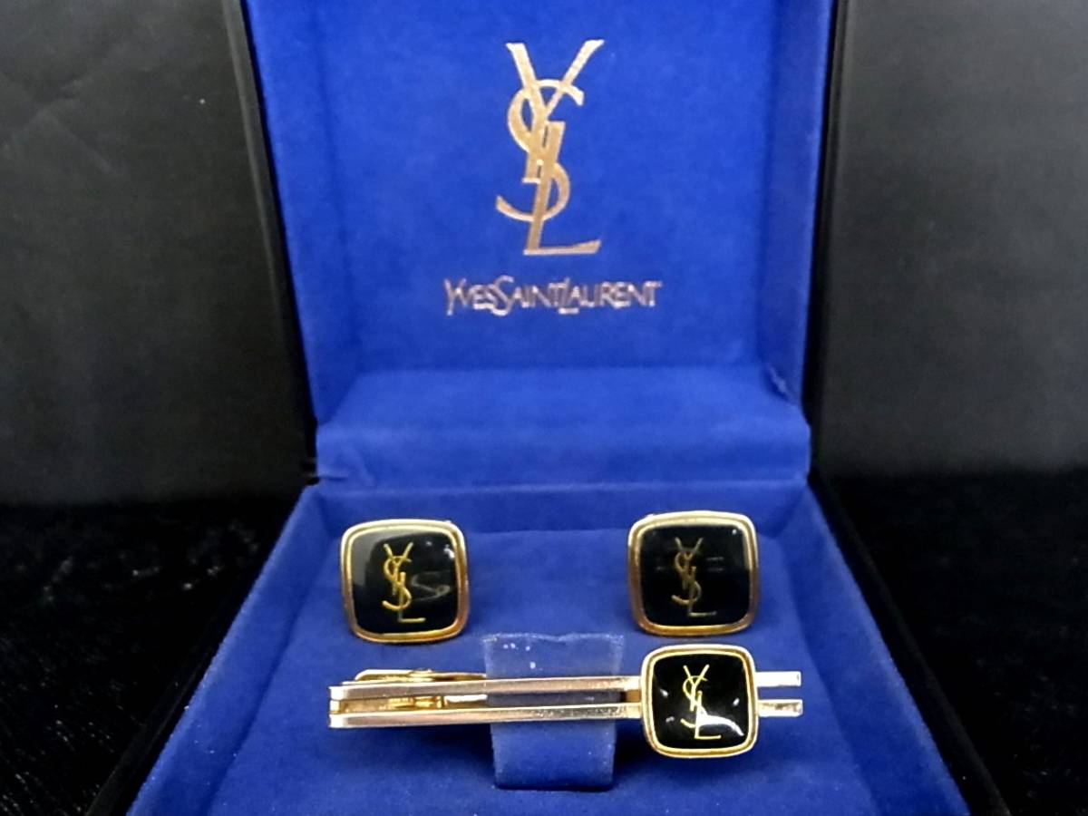 ◎№4634◎■USED並品■【YSL】サンローラン【シルバー・ゴールド】■カフス＆ネクタイピン セット♪_画像1