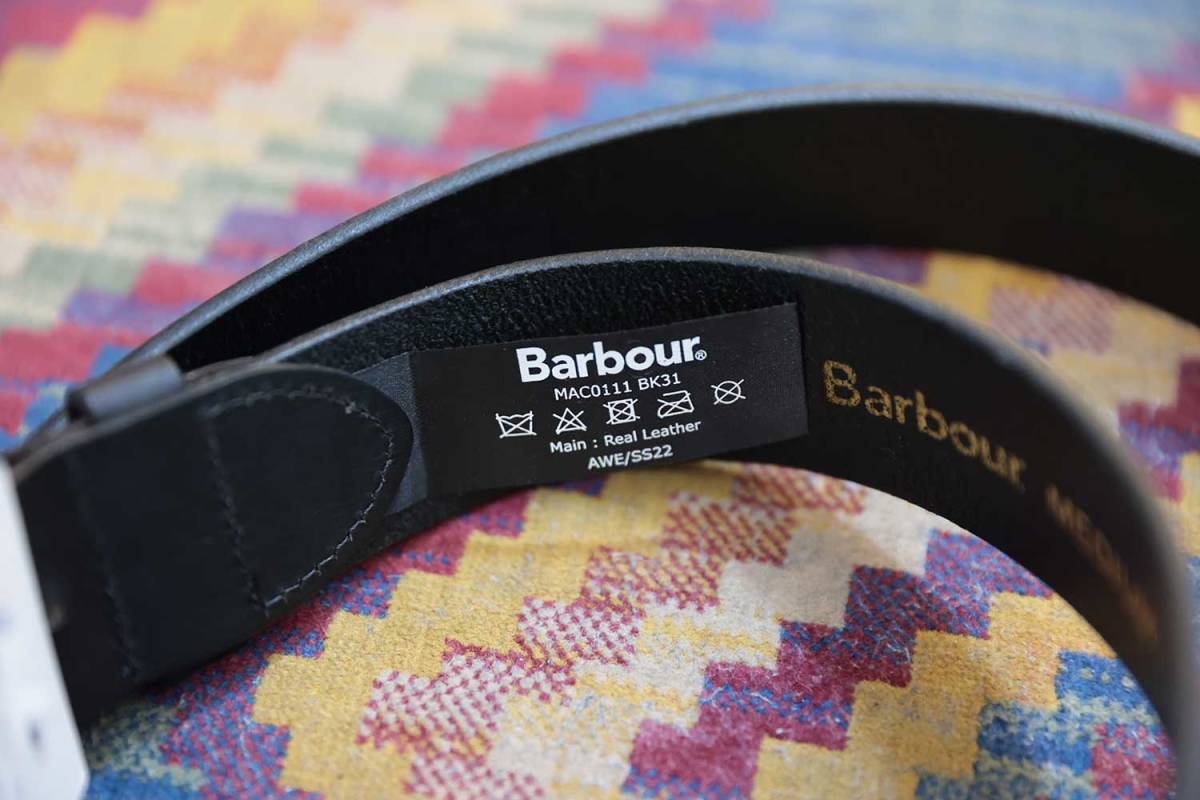 [ new goods unused ]Barbour Bab a- leather belt size M(34-39)L112.5cm x W3.8cm black black 