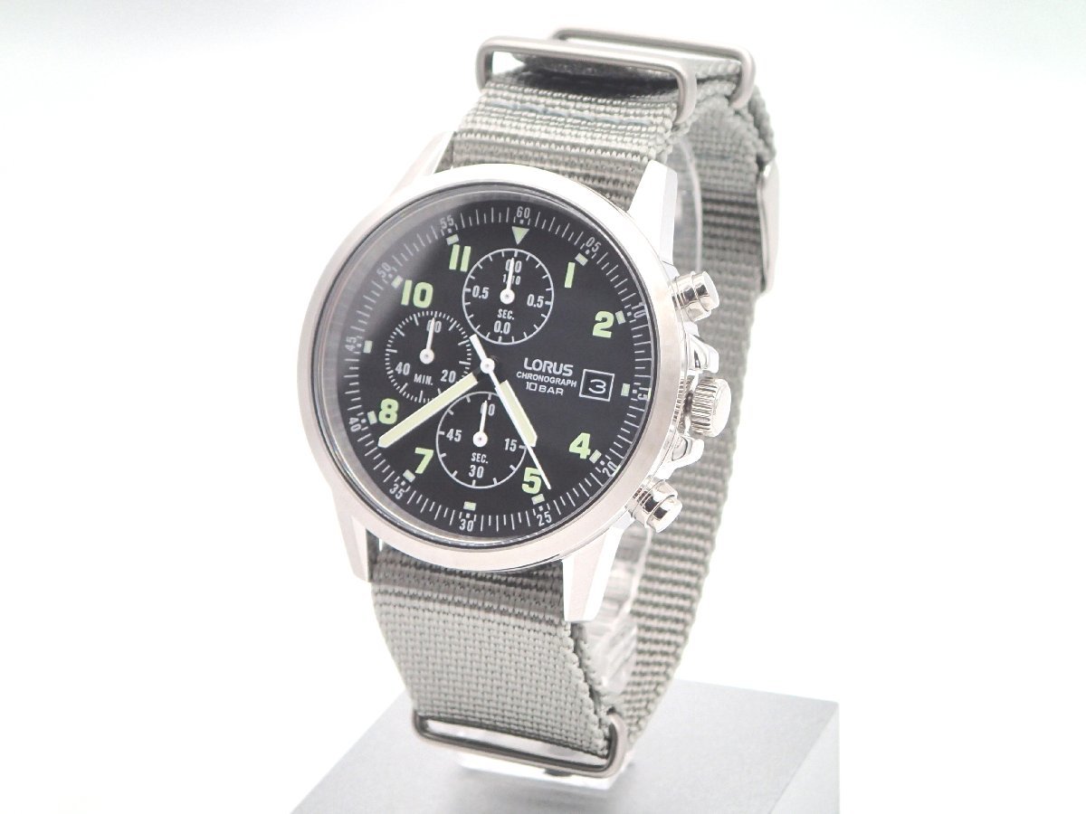 SEIKO LORUS Military Chronograph Watch Black Grey セイコー ローラス ミリタリー クロノグラフ クオーツ ブラック グレー 100m防水 時計_画像5