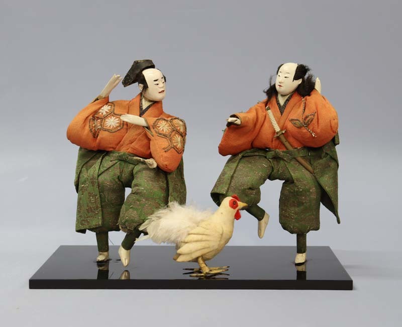 ■即決■ 江戸時代 衣裳人形 侍二人踊り姿 鶏 時代人形 衣装人形