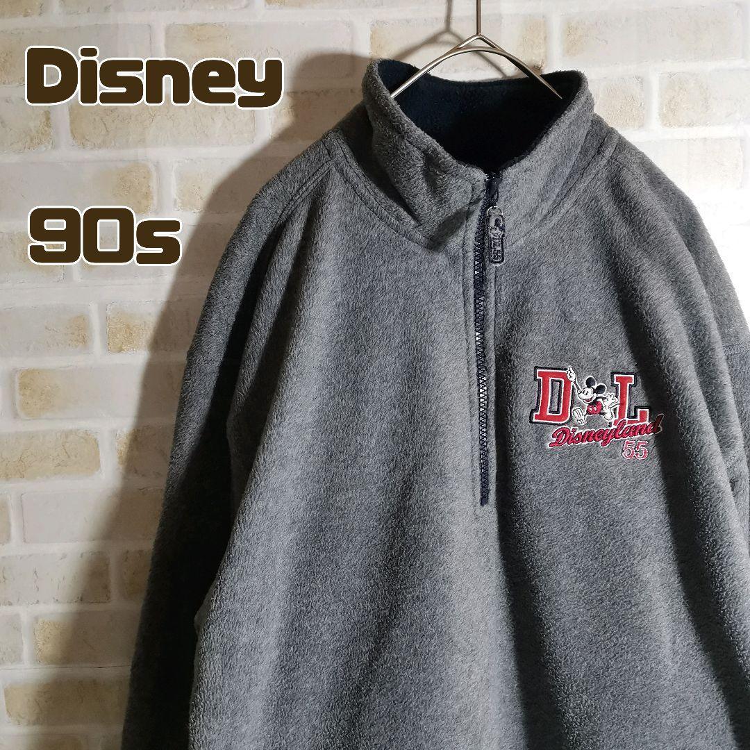 ディズニー Disney 90s フリース ハーフジップ グレー ネイビー