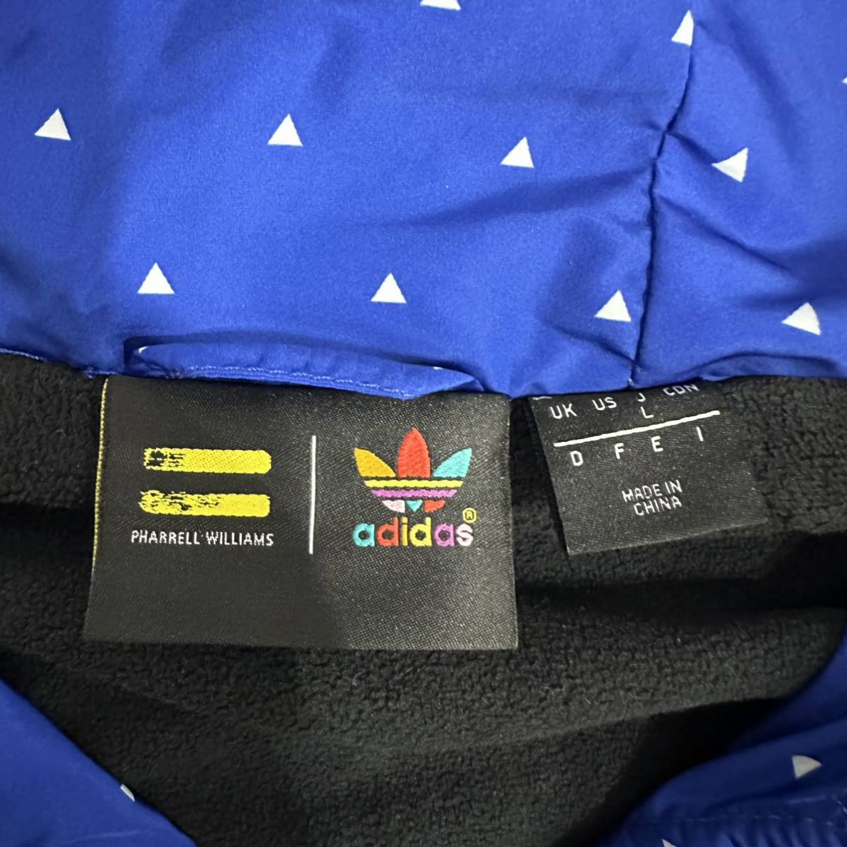 稀少■adidas (アディダス)× Pharrell Williams (ファレル ウィリアムス) 3本ライン 防寒 ナイロンジャケット △ドット 青白 ブルー L_画像8