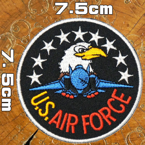 刺繍 アイロン ワッペン【US AIR FORCE・ファイティングイーグル】黒 アメリカ 空軍 軍物 usエアフォース ミリタリー サバゲー 軍服 糊付き_画像1