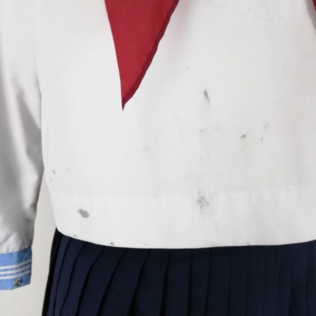 1円 セーラー服 スカート スカーフ 上下3点セット 130A 中間服 白3本線 女子 学生服 高知学園 白 制服 中古 ランクC NA5558_画像6