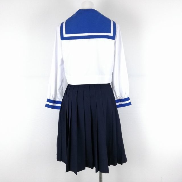 1円 セーラー服 スカート スカーフ 上下3点セット 中間服 白1本線 女子 学生服 熊本第一高校 白 制服 中古 ランクC NA6847_画像2